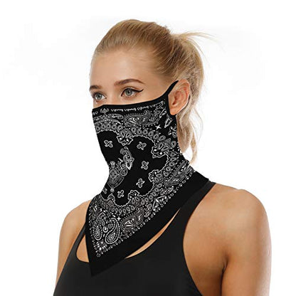 YAYOUREL Neck Gaiter Face Mask Bandanas for Men Women UV Face Scarf Cover Ear Loop Hole Facemask for Fishing Running Cycling - color: Black White White