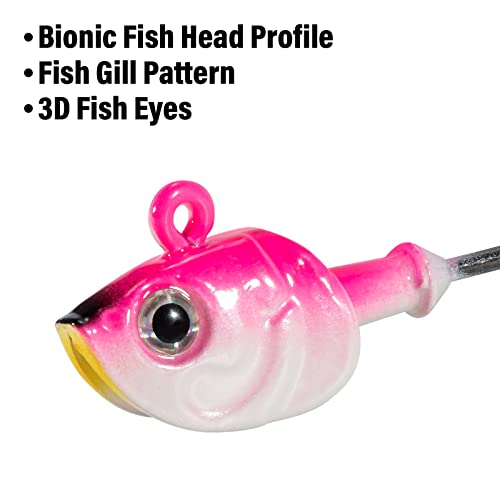 Dr.Fish 10 Pack Swimbait Jig Heads, Saltwater Fishing Jig Heads 3D Eyes High Carbon Steel Hooks Surf Fishing Lures Flounder Striper Halibut Pompano Bass - color: Pink, size: 1.25oz-Hook#5/0