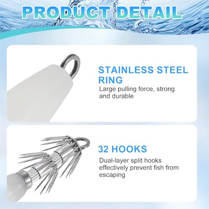 Luminous Squid Jig Hooks, Squid Jigs Saltwater Glow in Dark Dual-Layer Hooks - Fit for Cuttlefish Sleeve Night Fishing - color: Luminous White