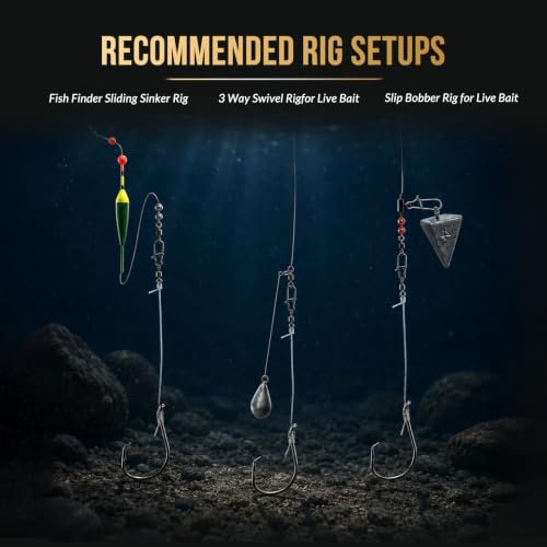 FishTrip Pre-Tied Inline Non-Offset Circle Hook Surf Rigs, 5Pack, 28in Nylon Leader, High Hook-Up&Corner-Mouth Sets, Saltwater Swivels&Snaps for Striped Bass, Catfish, Red Drum, Offshore(4/0,6/0,8/0) - size: 8/0#_5pcs