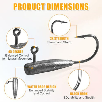 Crappie Jigs Kit with Tube Baits,Soft Plastic Crappie Lures Grub Worm Swimbaits and Tube Jig Heads Hook for Bass Panfish Trout Fishing Freshwater Saltwater