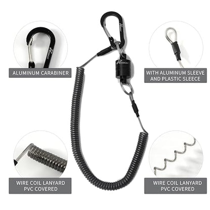 GOODCAT Strongest Magnetic Fly Fishing Net Release - Retractable Coiled Lanyard with Carabiner, Magnet Keychain Clip Retractor - color: A:Black
