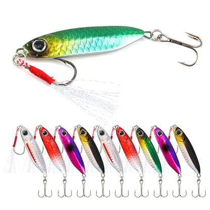 Scaled Jigging Spoons – 10 Pcs/Box, 5 Size Options, High-Performance Lead Lures for Freshwater and Saltwater Fishing, Accurate Scaled Design, Attracts Various Fish Species - size: 2/3 oz