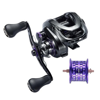 GKA200 Baitcasting Fishing Reel - 7.1:1/8.1:1 High-Speed Gear Ratio, 20LB Carbon Drag, 30Levels Magnet Braking System, Low Profile Design with Dual spools for Freshwater/Saltwater Fishing - color: 8.1 Purple Right Hand Double Spools