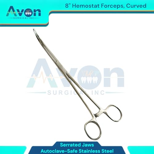 Stainless Steel Hemostat Forceps with Serrated Jaws, Curved, 8in Long - Locking - Fishing Pliers Multi-Purpose for Crafts and Nurses