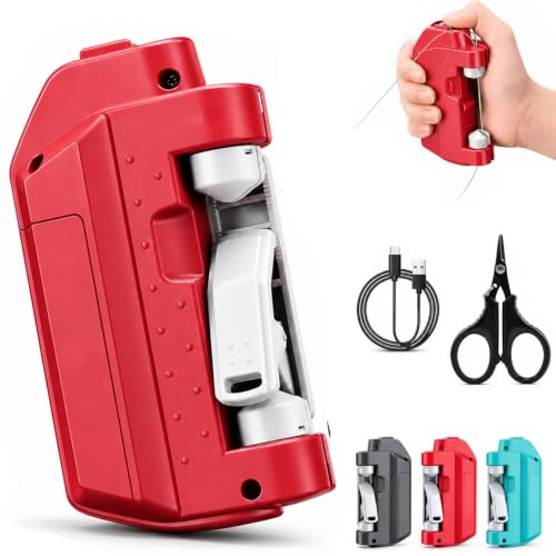 Automatic Fishing Knot Tying Tool, Electric GT FG Knotter Machine, Portable Easy Cast Fishing Line Knot Tying Tool for Anglers, Quick Gear and Tackle Accessories, USB Rechargeable - color: Red