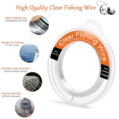 Clear Fishing Line Wire 755 ft, Invisible Monofilament Fishing Line Wire, Nylon String for Hanging Balloons Garland Crafts Picture Decorations, Clear String Threads Cords WUINOID - style: 0.25mm/1640ft