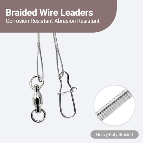 Atibin Rigs Lure Wire Leader Line Saltwater Swivels Fishing Leader Bait Wire Rigs Fishing Leaders Snap White Nickel - size: #2 (11.8in-50lb) 20pcs