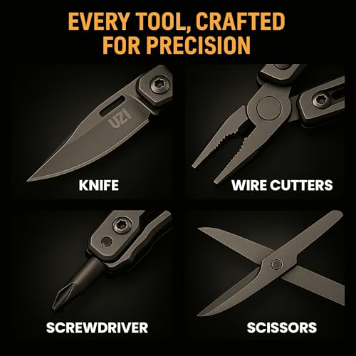 UZI Multifunctional 20-in-1 Multitool with Scissors, Glass Screwdriver, Wire Stripped, Bottle Opener, & More | Multi Tool Pocket Knife for Camping, Fishing, Hunting | Hiking Essentials | EDC Tools
