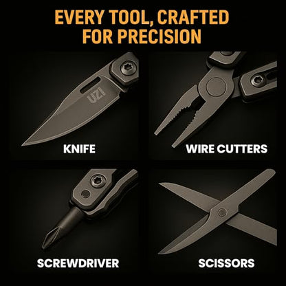 UZI Multifunctional 20-in-1 Multitool with Scissors, Glass Screwdriver, Wire Stripped, Bottle Opener, & More | Multi Tool Pocket Knife for Camping, Fishing, Hunting | Hiking Essentials | EDC Tools