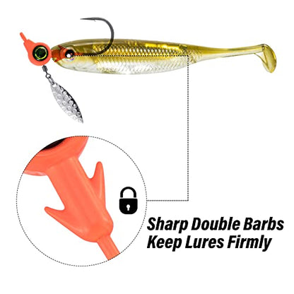 Dr.Fish 10 Pack Underspin Jigs Heads 3D Eye Freshwater Swimbait Jig Freshwater Bass Walleye Fishing Mustad Hooks Willow Blade 1/8oz,3/16oz,1/4oz,3/8oz - color: Orange, size: 1/8oz(#3/0 Hooks)
