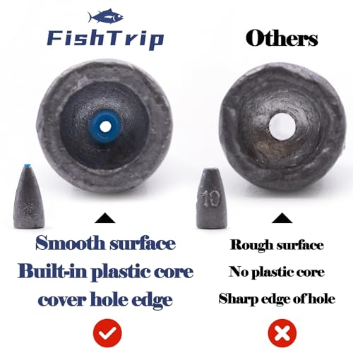 FishTrip Bullet Weights, Fishing Sinkers for Texas Rig Bass Fishing | Fishing Weights for Carolina Rig, Flipping Slip Sinker Sliding Weights Lead Fishing Weights Saltwater Freshwater 1/16oz-1/2oz - size: 1/16oz_1.75g_60pcs