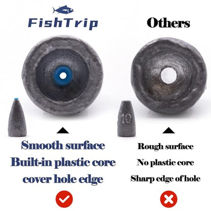 FishTrip Bullet Weights, Fishing Sinkers for Texas Rig Bass Fishing | Fishing Weights for Carolina Rig, Flipping Slip Sinker Sliding Weights Lead Fishing Weights Saltwater Freshwater 1/16oz-1/2oz - size: 3/16oz_5g_60pcs