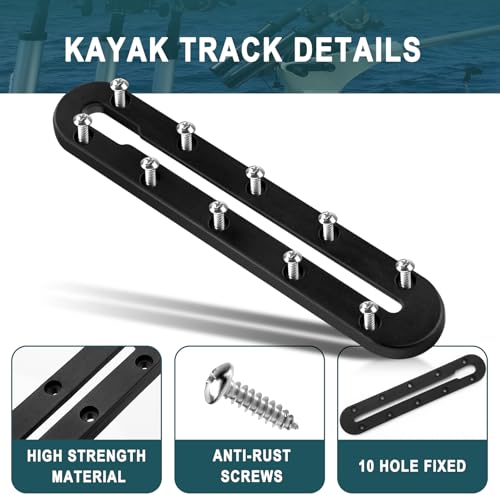 Kayak Track Mount, Kayak Rail Track, Kayak Low Profile Gear Track Accessories for Fishing Rod Holder, Cup Holder, Paddle Holders, Anchor Cleats (9 in, 10 Holes, 4 Pieces) - size: 9 Inch