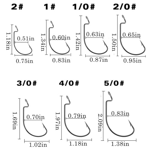 100Pcs Offset Worm Fishing Hooks Black Jig Fish Hooks Size1# 2# 1/0 2/0 3/0 4/0 5/0 - size: 2/0-100pc