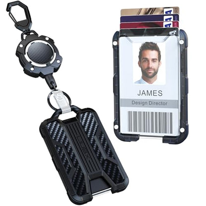 LIUGX Retractable Badge Holders, Heavy Duty Carabiner Keychain,Durable ID Card Holder (Holds 4 Cards), Carbon Fiber-Texture, with 31.5”Badge Reel Key Chain, 10,000+ Rebound, Silver-Black - color: Silver