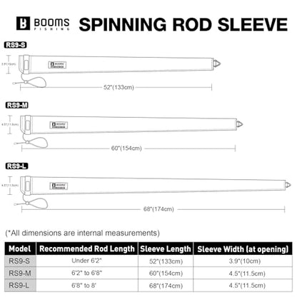 Booms Fishing Neoprene Rod Sleeve: Fishing Pole Sleeve - Protective Rod Socks with Hanging Loop & Adjustable Lanyard - RS8/9 Floating Pole Covers for Casting/Trolling, Spinning, Fly Rods - size: 52", style: Spinning