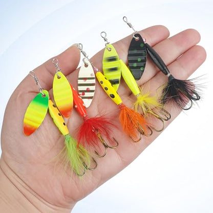 Spinner Baits Bass Lures Rooster Feather Tail Trout Lures Hard Metal Inline Spinner Bait Fishing Lure for Bass Salmon Trout - style: 5pcs Spinnerbaits Kit