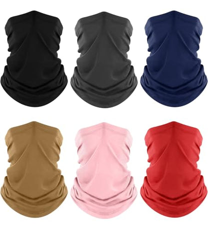 Fuinloth Neck Gaiter, 6 Pack Cooling UV Protection Bandana Face Mask Gator | Breathable Sweat Wicking, UPF 50, Sun Wind Dust Shield, Quick Dry & Washable, 95% Polyester 5% Spandex - color: Black+gray+navy+sand+light Pink+red