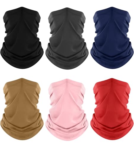 Fuinloth Neck Gaiter, 6 Pack Cooling UV Protection Bandana Face Mask Gator | Breathable Sweat Wicking, UPF 50, Sun Wind Dust Shield, Quick Dry & Washable, 95% Polyester 5% Spandex - color: Black+gray+navy+sand+light Pink+red