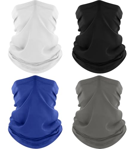 ROXUN Neck Gaiter, 4 Pack Summer Cooling Breathable Face Mask for Outdoors | Stretch Moisture Wicking, UPF 50, Wind Dust UV Protection, Unsiex - color: Black+gray+white+blue