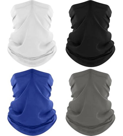ROXUN Neck Gaiter, 4 Pack Summer Cooling Breathable Face Mask for Outdoors | Stretch Moisture Wicking, UPF 50, Wind Dust UV Protection, Unsiex - color: Black+gray+white+blue