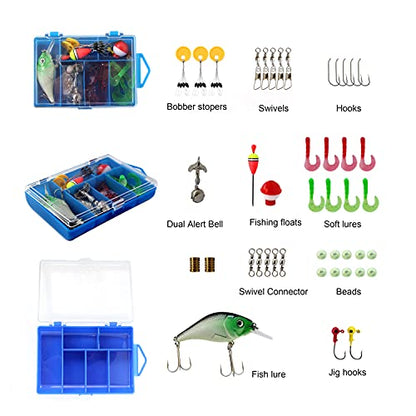 Kids Fishing Pole Spincast Youth Fishing Pole Tackle Box - with Net,Travel Bag,Rod and Reel Kit for Boys and Girls, Youth or Beginner’s - color: Blue