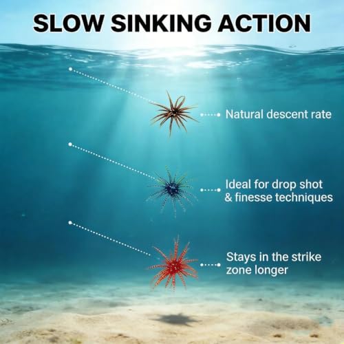 Sea Urchin Bait, Soft Plastic Fishing Lure, Realistic Reflective Star Design, Artificial Worm Bait for Bass,Drop Shot,Finesse,Slow Sinking - size: Medium