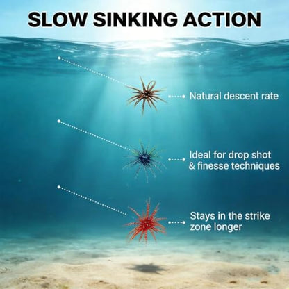 Sea Urchin Bait, Soft Plastic Fishing Lure, Realistic Reflective Star Design, Artificial Worm Bait for Bass,Drop Shot,Finesse,Slow Sinking - size: Medium