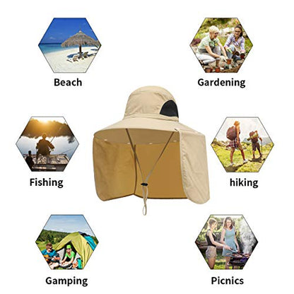 Sun Blocker Hats Outdoor Sun Protection Fishing Cap with Neck Flap Large Brim Outdoor Hat - color: Khaki