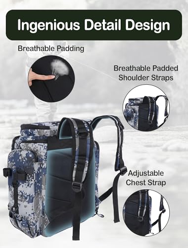 Handor Fishing Tackle Backpack, 50L Capacity, Waterproof Fishing Gear Bag (Camouflage gray) - color: Camouflage Gray