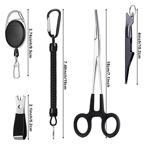 8 Pieces Fly Fishing Tools Accessories Include 4 in 1 Fly Line Clipper Black Knot Tyer Fishing Line Nipper Fishing Hook Remover Forcep Retractors Keychains and Fishing Lanyard for Anglers