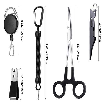 8 Pieces Fly Fishing Tools Accessories Include 4 in 1 Fly Line Clipper Black Knot Tyer Fishing Line Nipper Fishing Hook Remover Forcep Retractors Keychains and Fishing Lanyard for Anglers