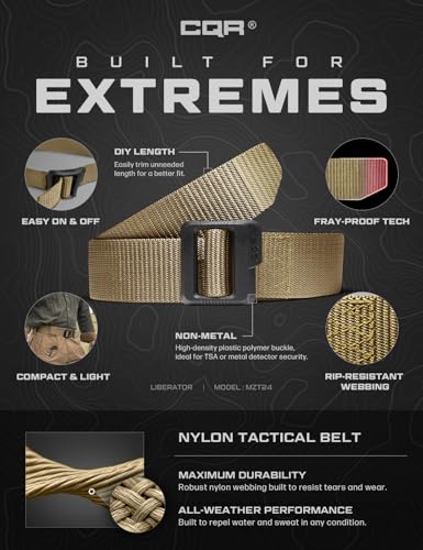 CQR Tactical Belt, Military Style Heavy Duty Belt, Webbing EDC Quick-Release Buckle - color: 2pack Dura Nylon Black/Khaki, size: XX-Large