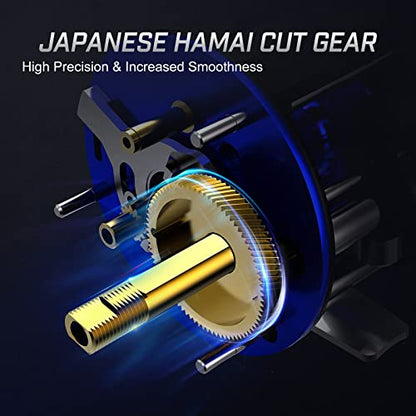 Piscifun Chaos XS Baitcasting Fishing Reel, Reinforced Metal Body Round Baitcaster Reel, Smooth Powerful Saltwater Inshore Surf Trolling Reel, Conventional Reel for Catfish, Musky, Bass, Pike - color: Blue, style: 50 Left Hand Retrieve