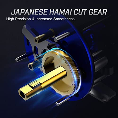 Piscifun Chaos XS Baitcasting Fishing Reel, Reinforced Metal Body Round Baitcaster Reel, Smooth Powerful Saltwater Inshore Surf Trolling Reel, Conventional Reel for Catfish, Musky, Bass, Pike - color: Blue, style: 60 Left Hand Retrieve