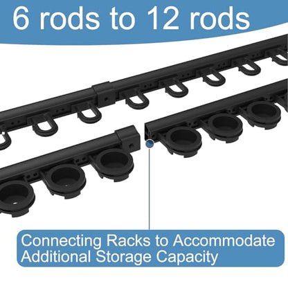 Aventik Fishing Rod Holder for Garage, Ceiling, Wall Mounted Fishing Rod Rack 6 Fishing Pole Storage Vertical/Horizontal Garage Slide Fishing Pole Rack(2 Pack) - style: 2 pack Black