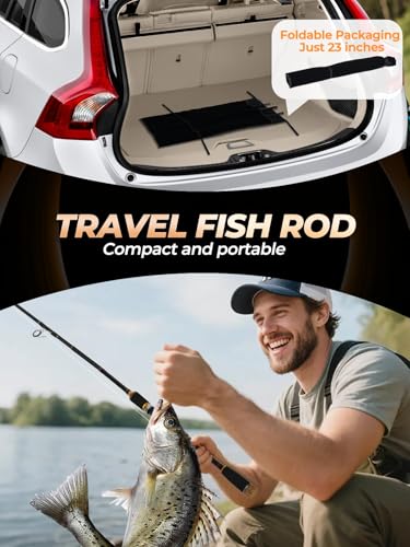 Jenseits 7FT Fishing Rod, 24T Carbon Fiber Telescopic & 4-Piece Travel Rod, Spin and Cast Options, Stainless Steel Guides with Ceramic Inserts, for Bass, Trout, Catfish, Freshwater & Inshore Fishing - size: Spin-6ft-Medium-Fast