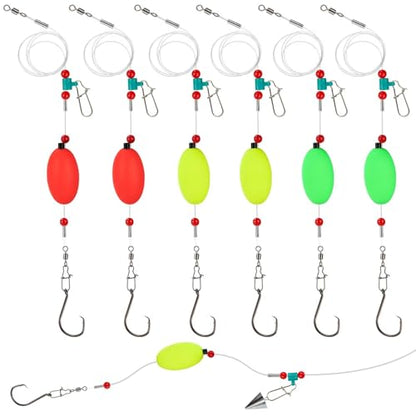 3/6PCS Pre-Tied Fish Finder Rig for Surf Fishing Saltwater Fish Finder Rigs for Shark Bluefish Stripers Bass Surf Fishing Tackle & Gear with 90LB Leader Line, Float, Circle Hook 6/0 8/0 - size: HOOK SIZE: 8/0-6PCS