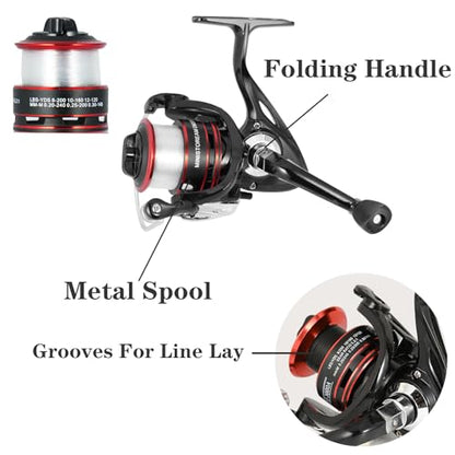 Carbon Fiber Fishing Pole Combo Set -2PACK 2.1m/6.89ft Spinning Reel, 57pcs Accessories Kit for Saltwater & Freshwater Fishing for Bass