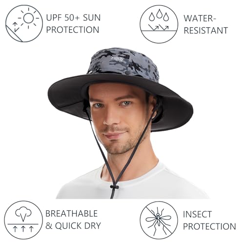 BASSDASH UPF 50+ Mosquito Sun Hat with Hidden Head Net and Neck Flap for Men Women Outdoor Fishing Hiking Camping - color: Storm Camo