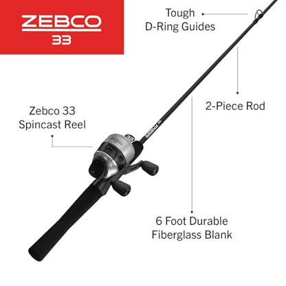 Zebco 33 Spincast Reel and Fishing Rod Combo, 6-Foot 2-Piece Fiberglass Rod with EVA Handle, Quickset Anti-Reverse Fishing Reel with Bite Alert - style: 6 Foot - Spincast - Silver/Black