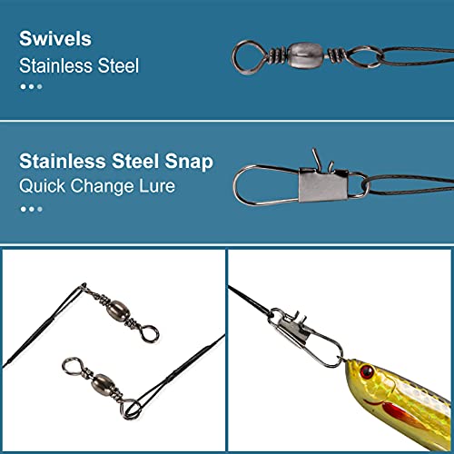 40Pcs Fishing Leaders, Upgrade Stainless Steel Leader, Premium Fish Wire Leaders, High-Strength Fishing Line Leader for Saltwater and Freshwater 4 Sizes, 6/8/10/12 Inches