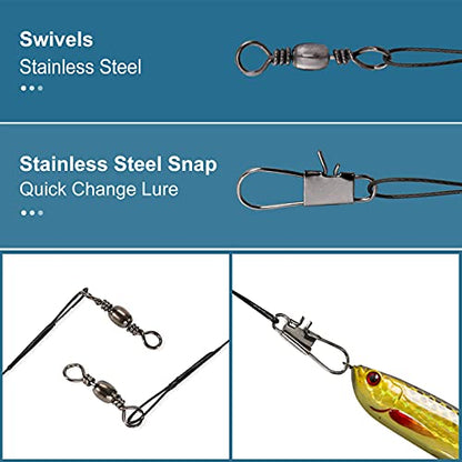 40Pcs Fishing Leaders, Upgrade Stainless Steel Leader, Premium Fish Wire Leaders, High-Strength Fishing Line Leader for Saltwater and Freshwater 4 Sizes, 6/8/10/12 Inches