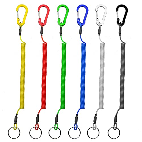 Lix&Rix Retractable Safety Coiled Lanyard with Aluminium Alloy Carabiner Clip, Black/Blue/Green/Red/Silver/Yellow - color: Color assorted 6pcs