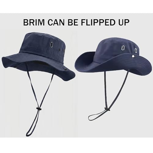 Fishing Hat with Summer Breathable Neck Gaiter, Wide Brim Sun Hat for Men & Women, Outdoor UV Sun Protection Hat & Face Mask - color: Dark Blue