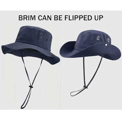 Fishing Hat with Summer Breathable Neck Gaiter, Wide Brim Sun Hat for Men & Women, Outdoor UV Sun Protection Hat & Face Mask - color: Dark Blue
