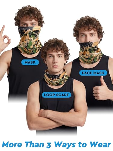 9 Pieces Men Balaclava Neck Gaiter Face Mask Summer Sun Protection Cooling Breathable Head Cover Scarf Bandana - color: Forest Camouflage