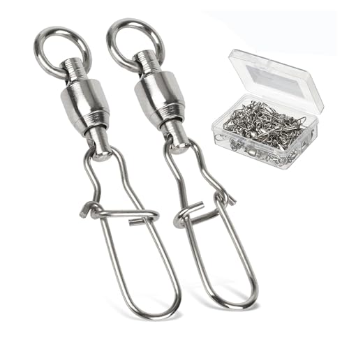 AMYSPORTS Duo Lock Snap Fishing Swivels Stainless Barrel Swivels Fishing Lure Snap Swivels Ball Bearing Swivels Fishing Tackle for Saltwater Fishing Freshwater Fishing - size: Size 1+1 (40lb) 50 pcs