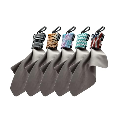 SPUDZ Ultra Variety Pack | Five 6" x 6" Microfiber Towels w/Neoprene Pouches | Premium Microfiber Cleaning Cloths for Laptops, Lenses, Cameras, Screens, and More | 5 Color Variety Pack (Photo) - color: Ultra 6 X 6 - Pattern (5 Pack)